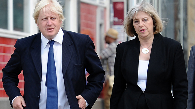 New PM Theresa May with her undiplomatic Foreign Secretary Boris Johnson (Getty Images)