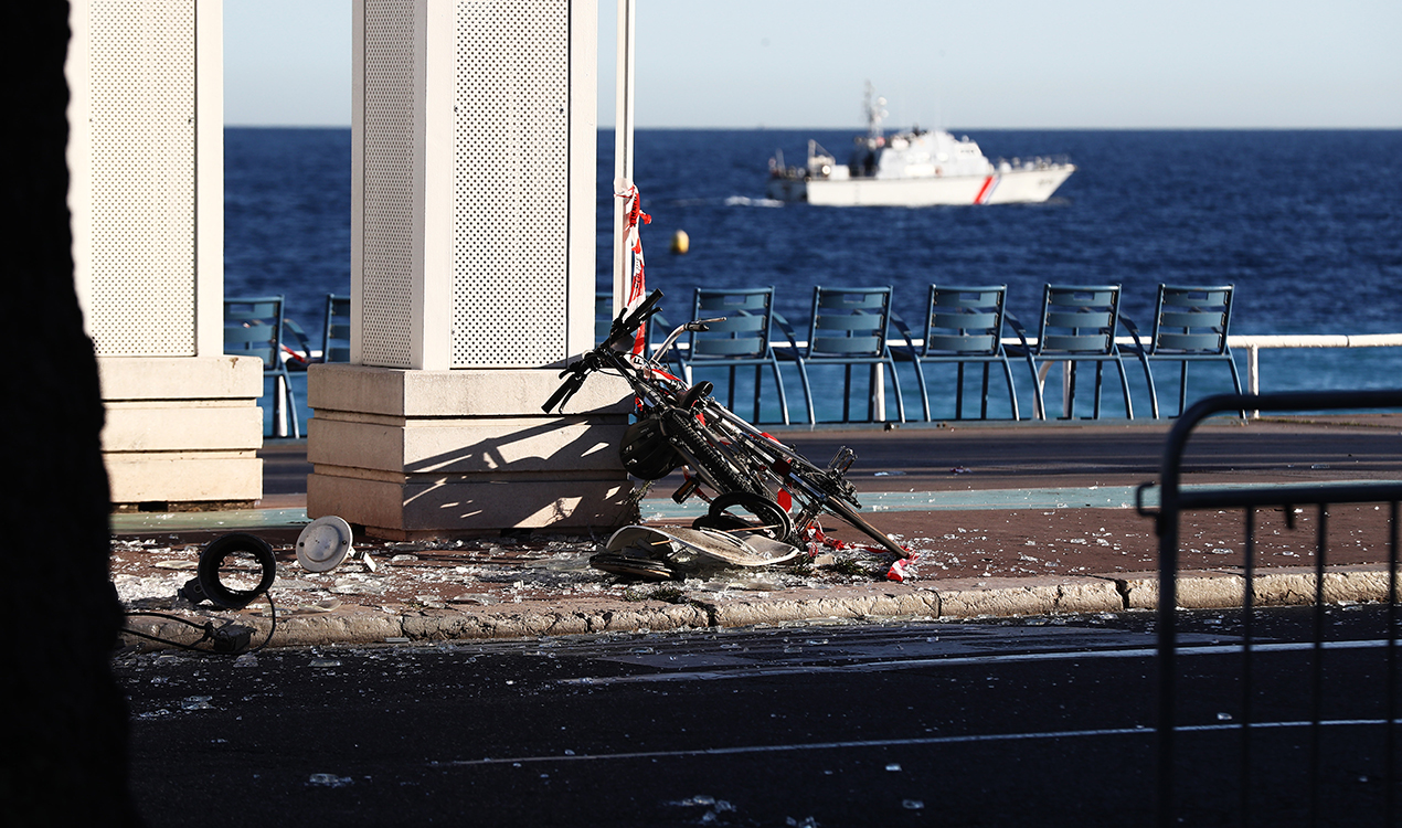 ikes and debris litter the Promenade des Anglais (Getty Images) 