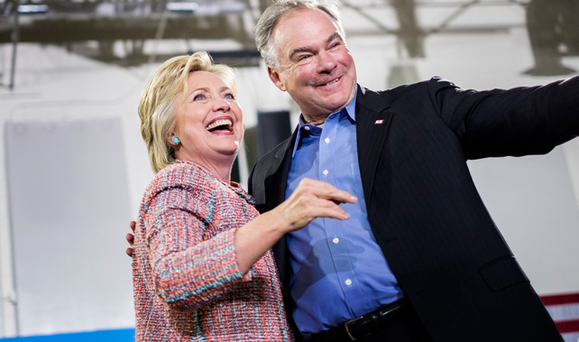Clinton with Kaine on the campaign trail (Getty Images) 