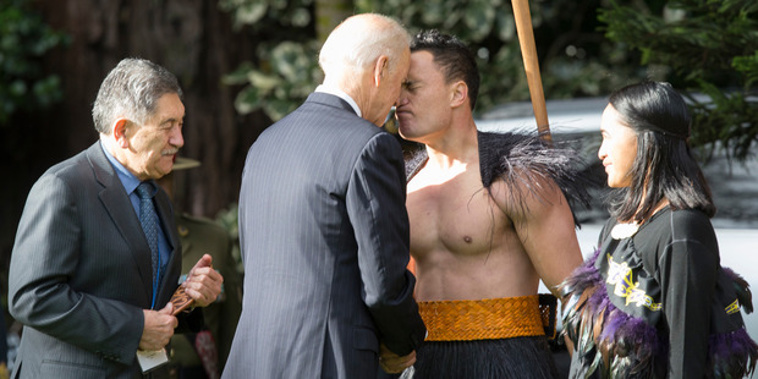 US Vice President Joe Biden being welcomed at Government House last week (Photo / NZ Herald)