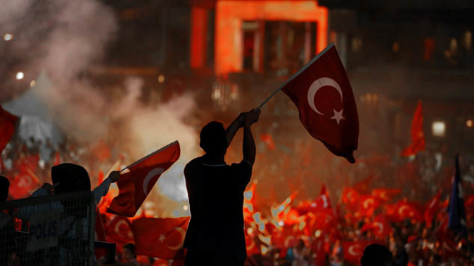 Turks rally in Taksim Square, Istanbul in support of the government after the failed coup (Getty Images)
