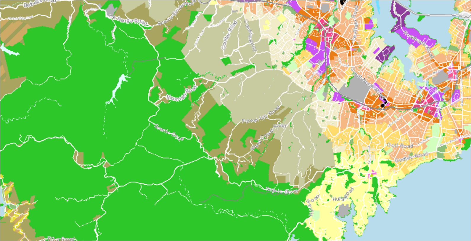 SOUTHWEST:  Highest density in New Lynn. Additional urban dwellings in Oratia.