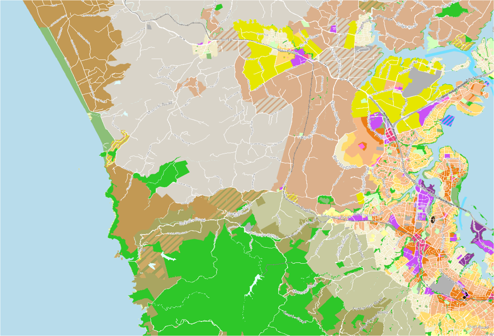 WEST: Highest density in Hobsonville and Massey. Additional urban dwellings in Redhills at Whenuapai, Scotts Point and Swanson. Additional rural dwellings in Kumeu. Future urban dwellings in Riverhead.