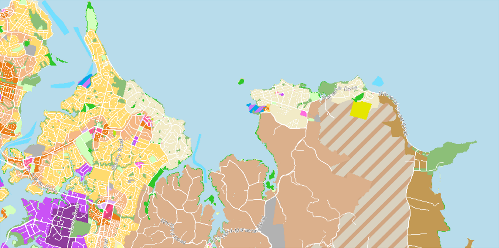 EAST: Highest density in Mt Wellington, Glen Innes, Pakuranga and Botany Downs. Additional rural dwellings in Clevedon Village and Clevedon Waterways.