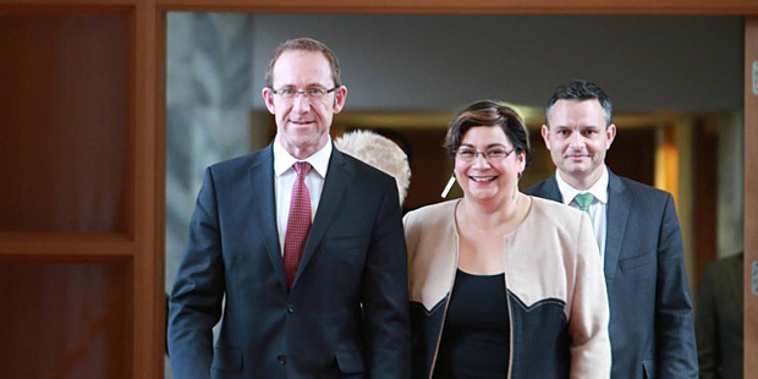 Labour leader Andrew Little with Green co-leader Metiria Turei (Photo / Felix Marwick)