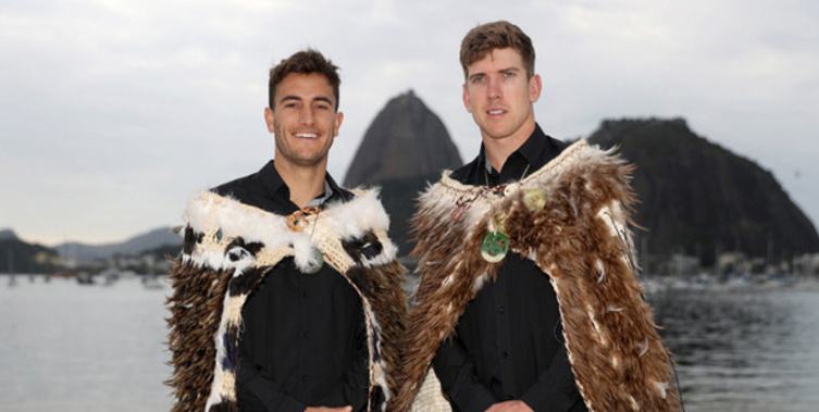 Tuke (L) and Burling in Rio at the announcement (NZ Olympic Team / Twitter).