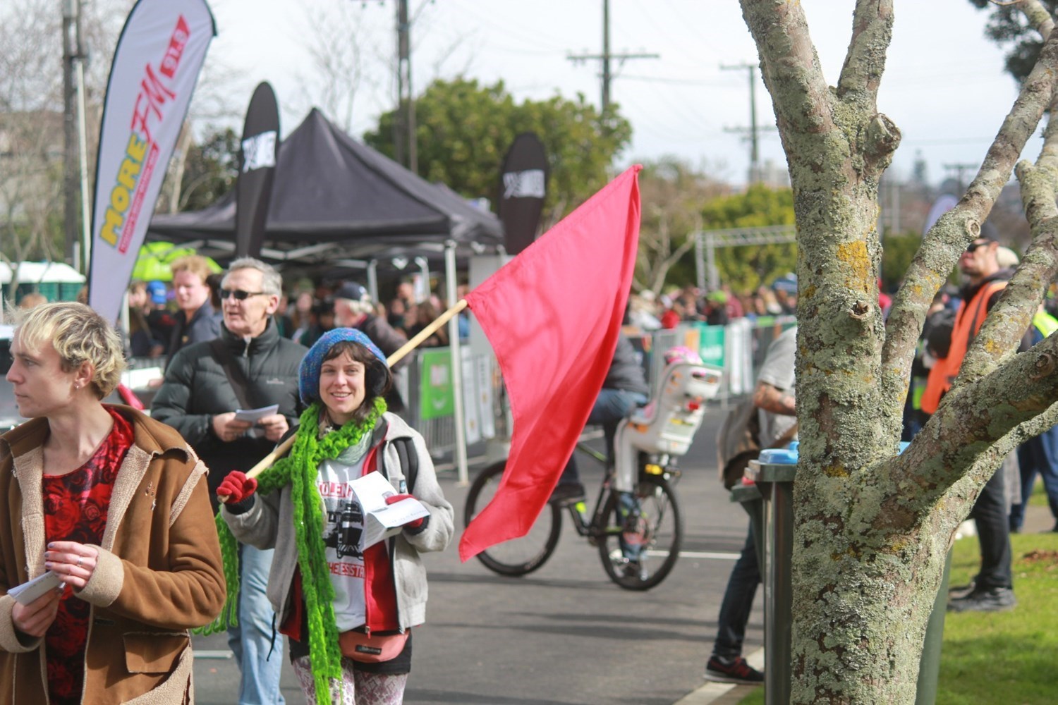Three protesters went on site to hand out leaflets, many bystanders were bemused by the presence of protesters, though some were supportive of the message of the protest. 