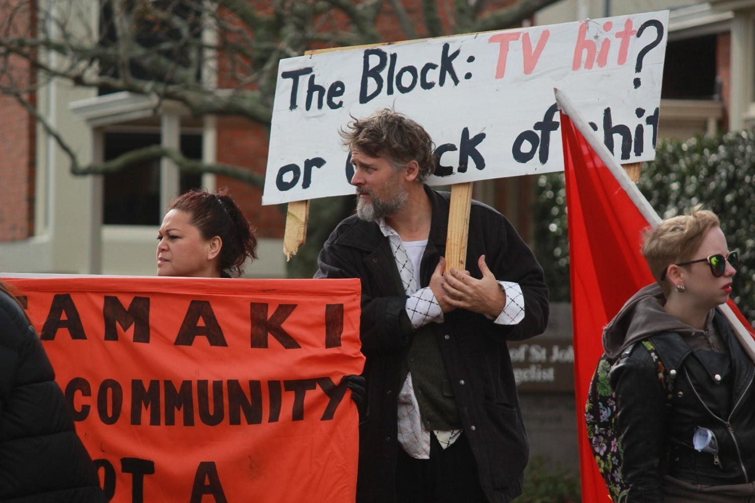 One of the suggestions of the protest was that it would make for much better TV if the homes being built on The Block were turned into state housing. 