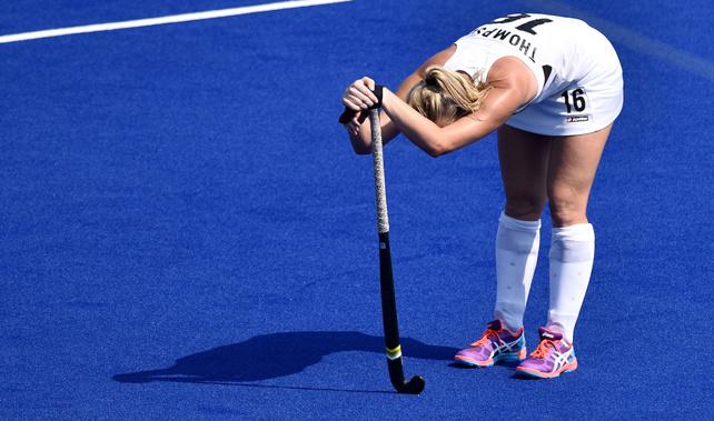 Liz Thompson dejected after Black Sticks' loss to Germany (PHOTOSPORT)