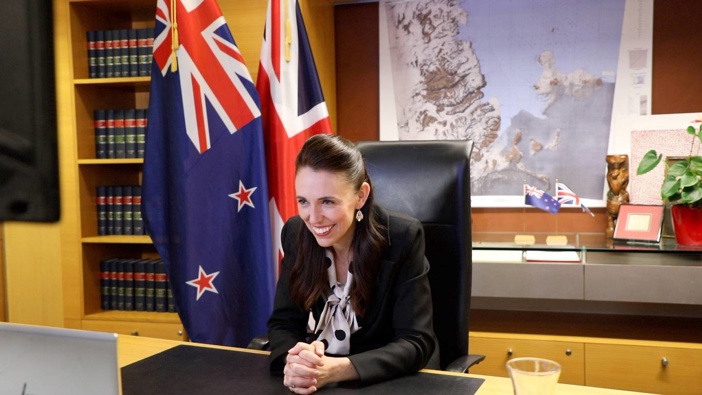 Prime Minister Jacinda Ardern speaking with Prime Minister Boris Johnson at the conclusion of trade talks. Photo / Supplied.