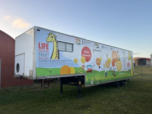 The West Coast Life Education caravan, home of Harold the Giraffe, has been put up for sale after developing rust. Photo / Supplied