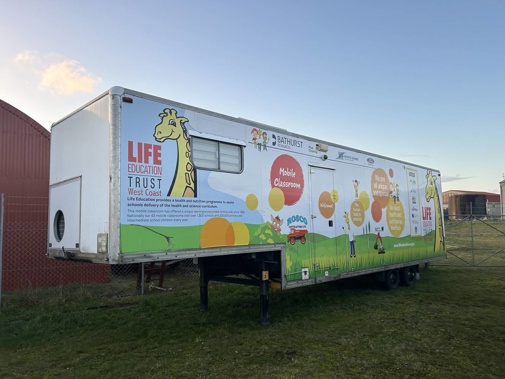 The West Coast Life Education caravan, home of Harold the Giraffe, has been put up for sale after developing rust. Photo / Supplied