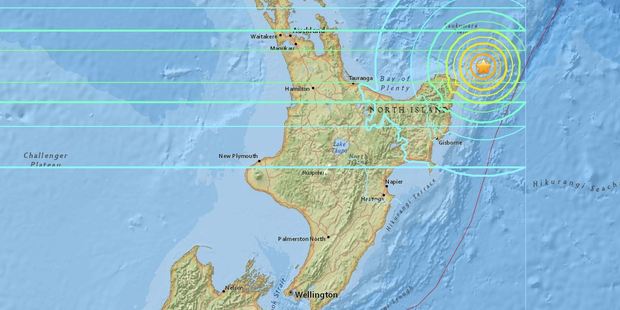 The magnitude 7.1 quake hit at 4.37am, around 100km northeast of the East Cape settlement of Te Araroa, at a depth of 55km. Photo / USGS