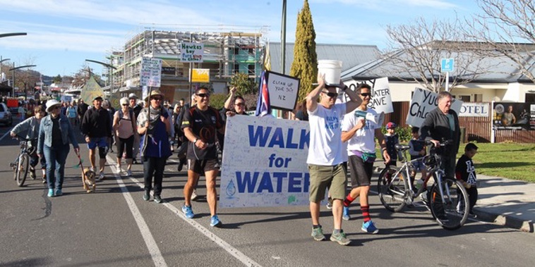 Protesters attend the Walk for Water rally over the weekend in Havelock North following the gastro outbreak (Photo / NZME)