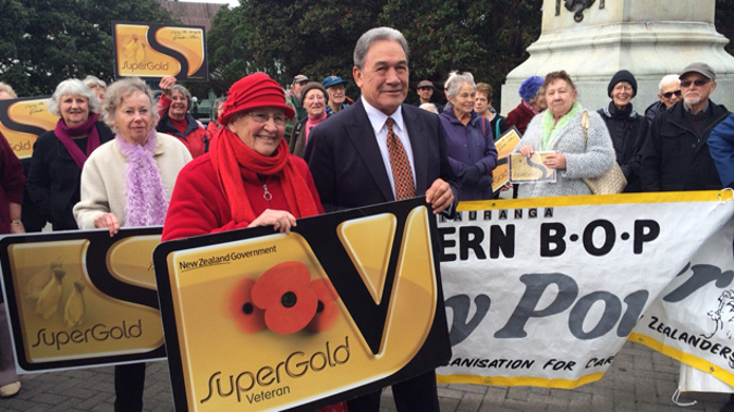 Winston Peters at a SuperGold card protest (Supplied)