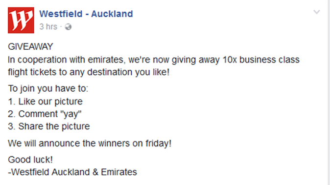 One of the scam Facebook competitions