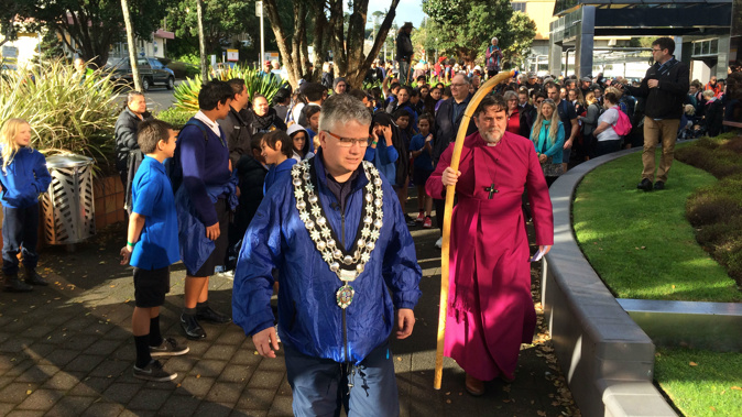 Andrew Judd leads a hikoi in response to his stand to statutory Maori seats in the Taranaki district (Photo / Supplied)