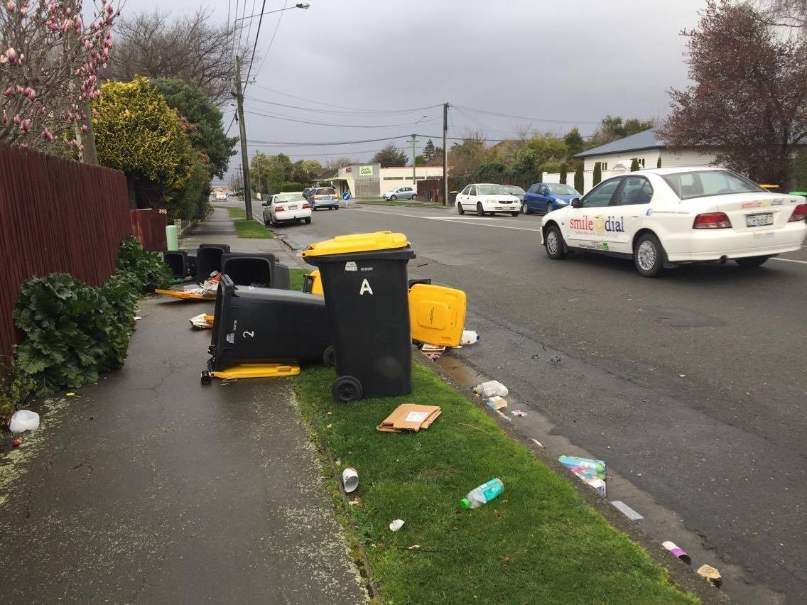 Wild winds have blown over rubbish bins in Christchurch (Samantha Olley) 