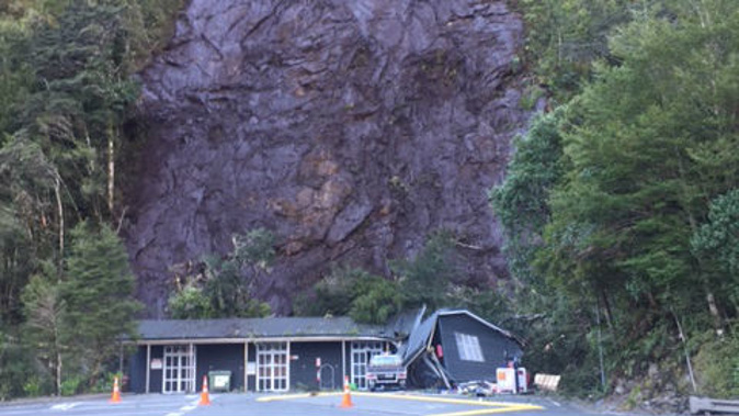 A building has been hit by a landslide on Milford Sound Highway (Photo / DoC)