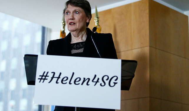 Helen Clark at the launch of her campaign for Secretary General. (Getty Images)