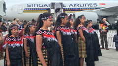 The first Singapore Airlines flight being welcomed to Wellington (Georgina Campbell)