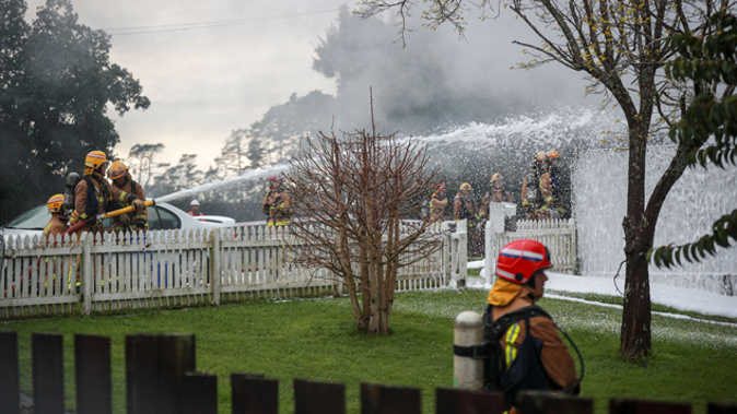 Firefighters extinguishing the transformer fire (Supplied)