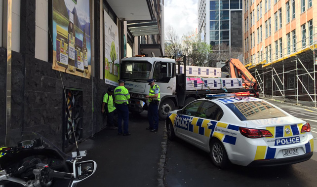 The truck came to a stop near Aotea Square (Michael Sergel) 