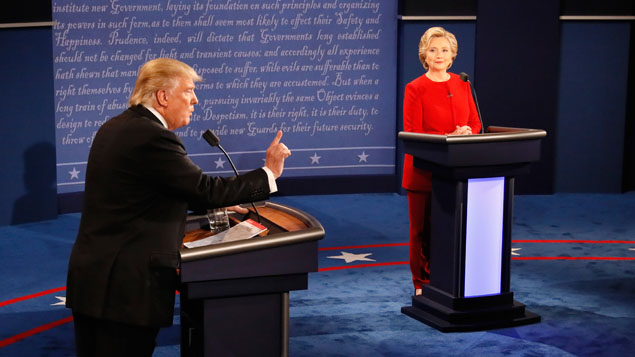 Trump and Clinton at the first presidential debate a fortnight ago (Getty Images).