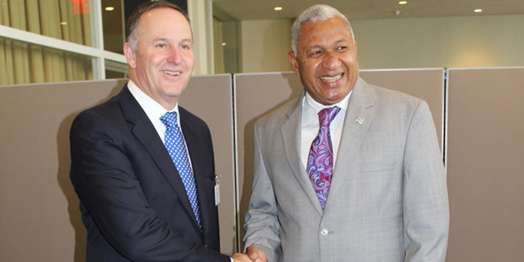 Frank Bainimarama said today it's unfortunate that the media interpreted this as him giving John Key a hard time. Photo / Claire Trevett