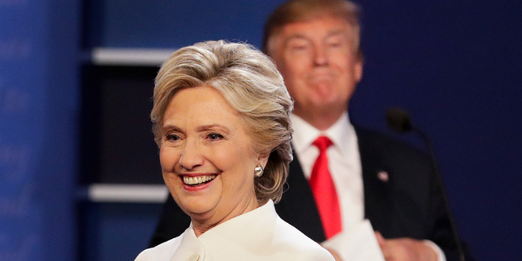 Hillary Clinton and Donald Trump during the third and final presidential debate (Photo / NZ Herald)