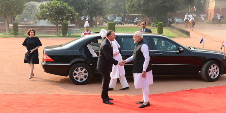 John Key shakes hands with India's Prime Minister Narendra Modi. Photo / File