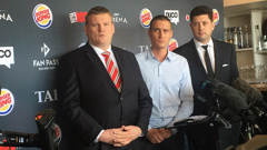 The Duco team at a press conference this morning (Supplied)