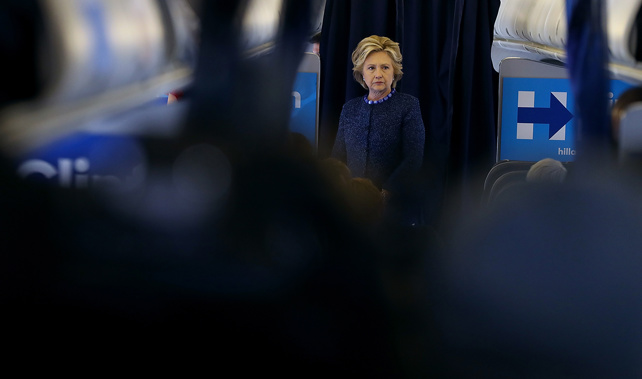 Clinton aboard her plane in New York (Getty Images)