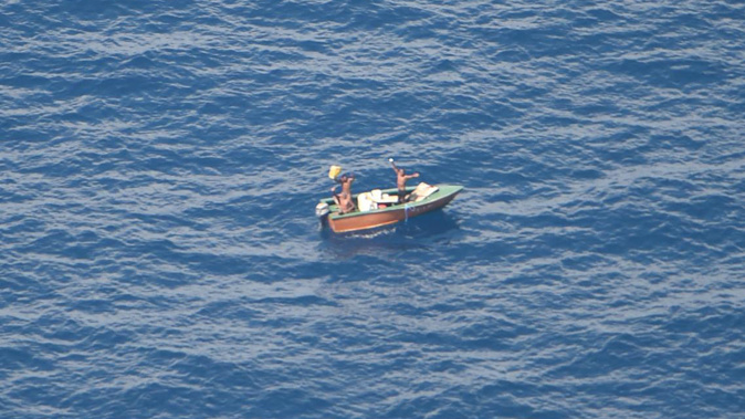 A New Zealand Defence Force aircraft found the three fishermen who have been missing at sea off Kiribati since last week. Photo / Supplied