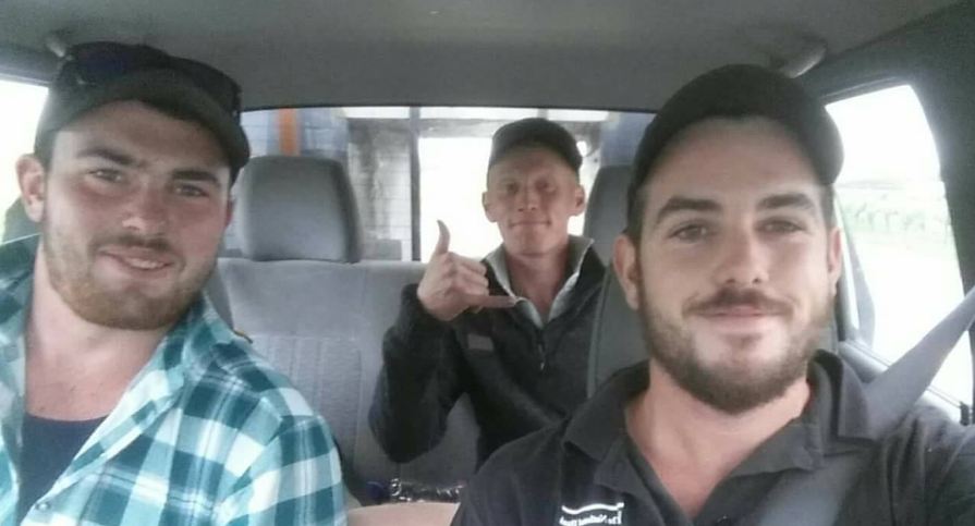 Tyler Fifield, Josh Tomlinson-Nott and Michael Kerr are driving around Kaikoura helping out people who have damaged houses (Facebook - NZ Farming)