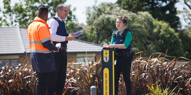 Police and Security at the Ranui train station (Jason Oxenham)