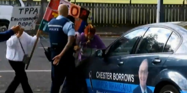 Scene of the TPP protestors in Whanganui (Supplied).