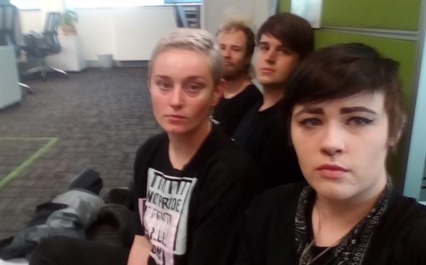 Four No Pride in Prisons protesters have chained themselves up inside a Department of Corrections office in Hamilton (Facebook)