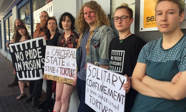 Activists at a No Pride in Prisons protest in Dunedin (Matiu Workman)