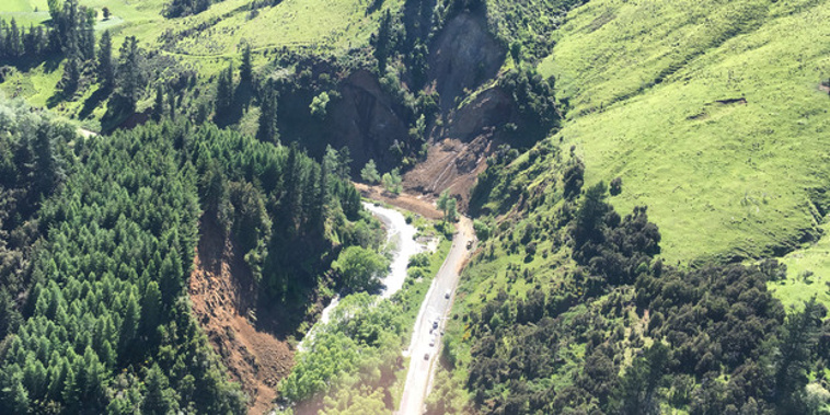An aerial view of earthquake-affected State Highway 1 near Kaikoura which was impacted by last Monday's 7.8M quake. Photo / NZME