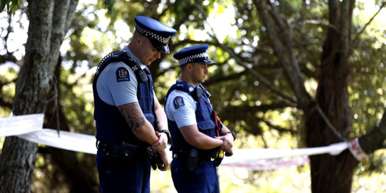 Police at the scene on Mona Ave, Mangere Bridge after the body of a small baby was found in a reserve. Photo / Dean Purcell