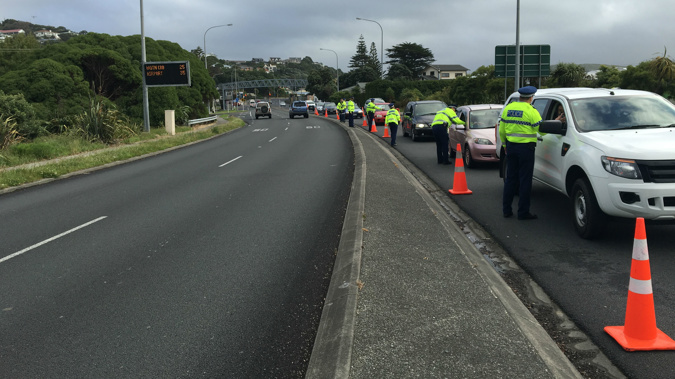 Police in Wellington this weekend breath testing drivers on State Highway One (Photo / Georgia Nelson)
