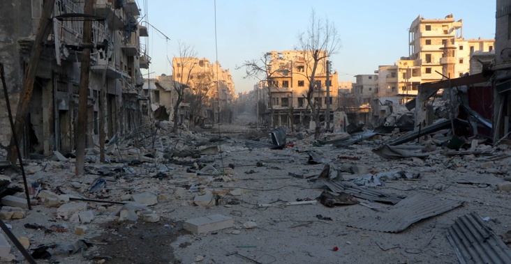 Scenes of destruction in the al-Maadi neighbourhood of Aleppo (Getty Images) 