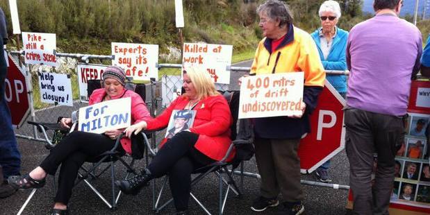 Pike River families at the entrance to the mine. Photo / Barry Uddstrom
