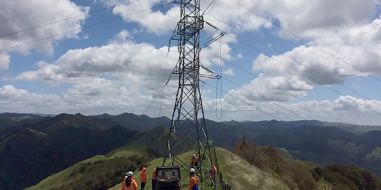 Eastland Network contractors repair part of the 800m of power lines near Gisborne. (NZ Herald/Supplied)
