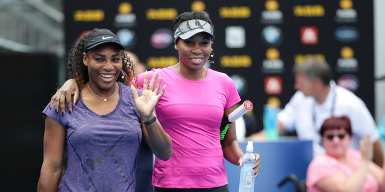Serena and Venus Williams are here ahead of the ASB Classic - and jumped on the court with All Black brothers Julian and Ardie Savea for the charity game. (Doug Sherring)