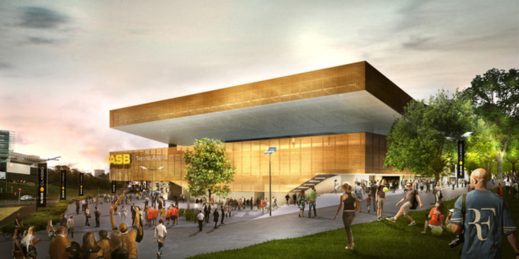 A rendered impression of the tennis centre's updated exterior. (Jasmax)