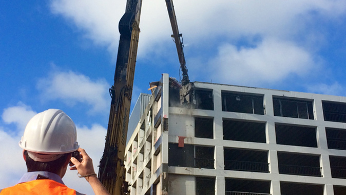 Wellington's Reading Cinema carpark is being demolished (Katrina Bennett).