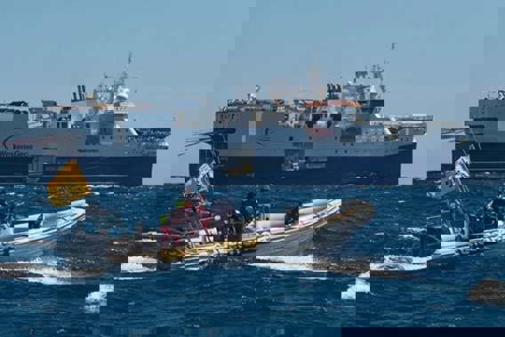 Greenpeace crew have made contact with the world’s biggest seismic oil ship after travelling 50 nautical miles on two rigid-hulled inflatables off the coast of Wairarapa. (Facebook/Greenpeace NZ)