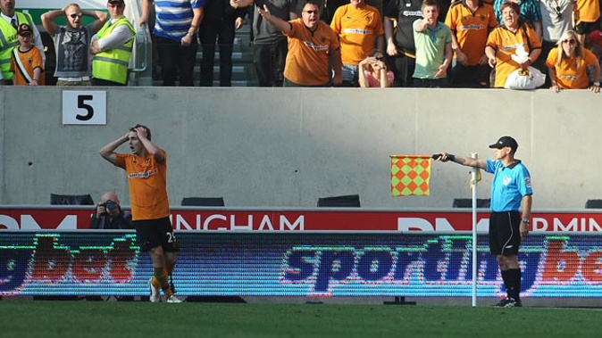 A Wolves player being ruled offside during an English Premier League match (Photosport)